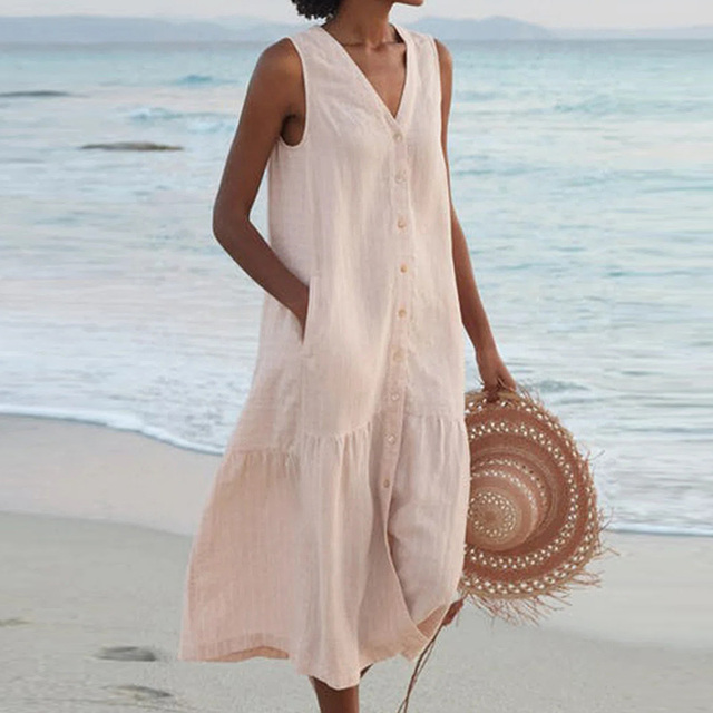 Lone | Women's Sleeveless Button Front Midi Dress