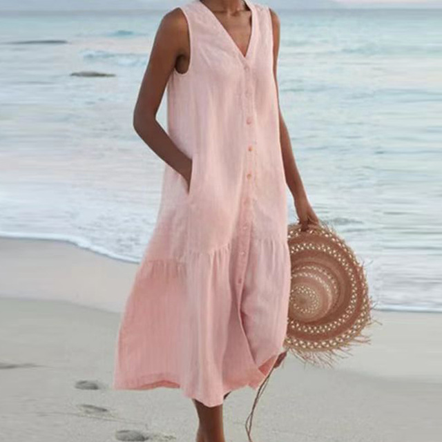 Lone | Women's Sleeveless Button Front Midi Dress