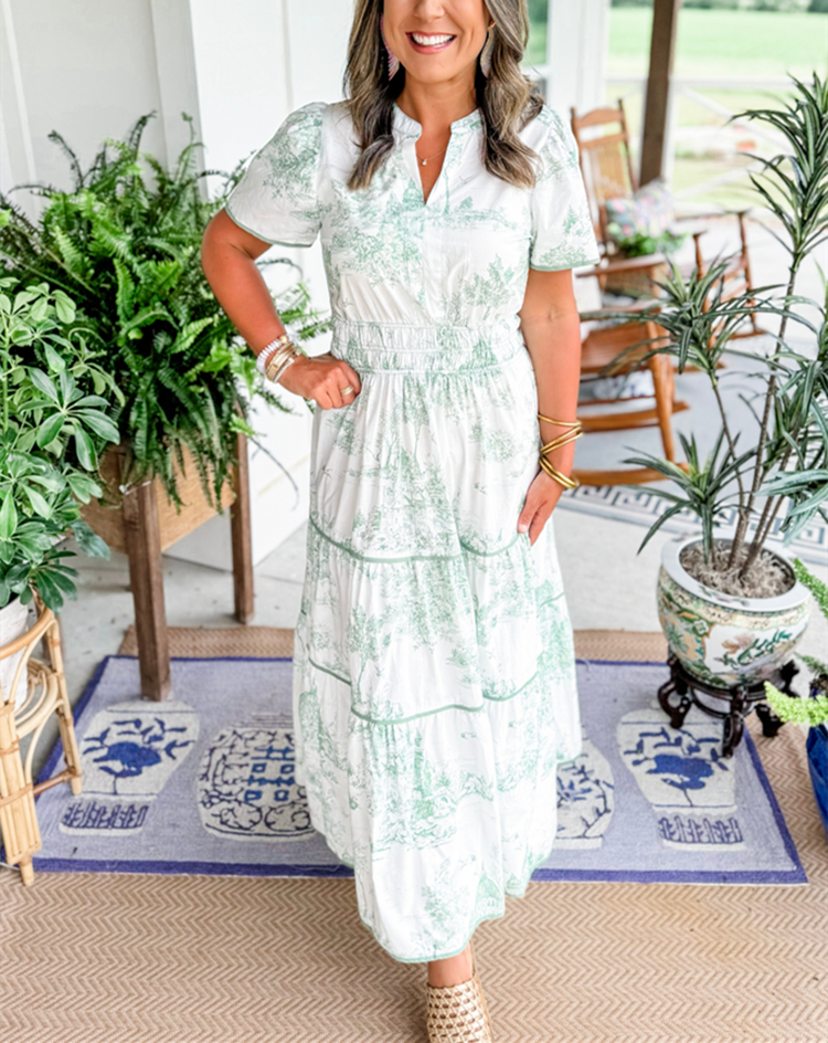 Eliza | Women's Toile Maxi Dress with Smocked Waist and Tiered Skirt