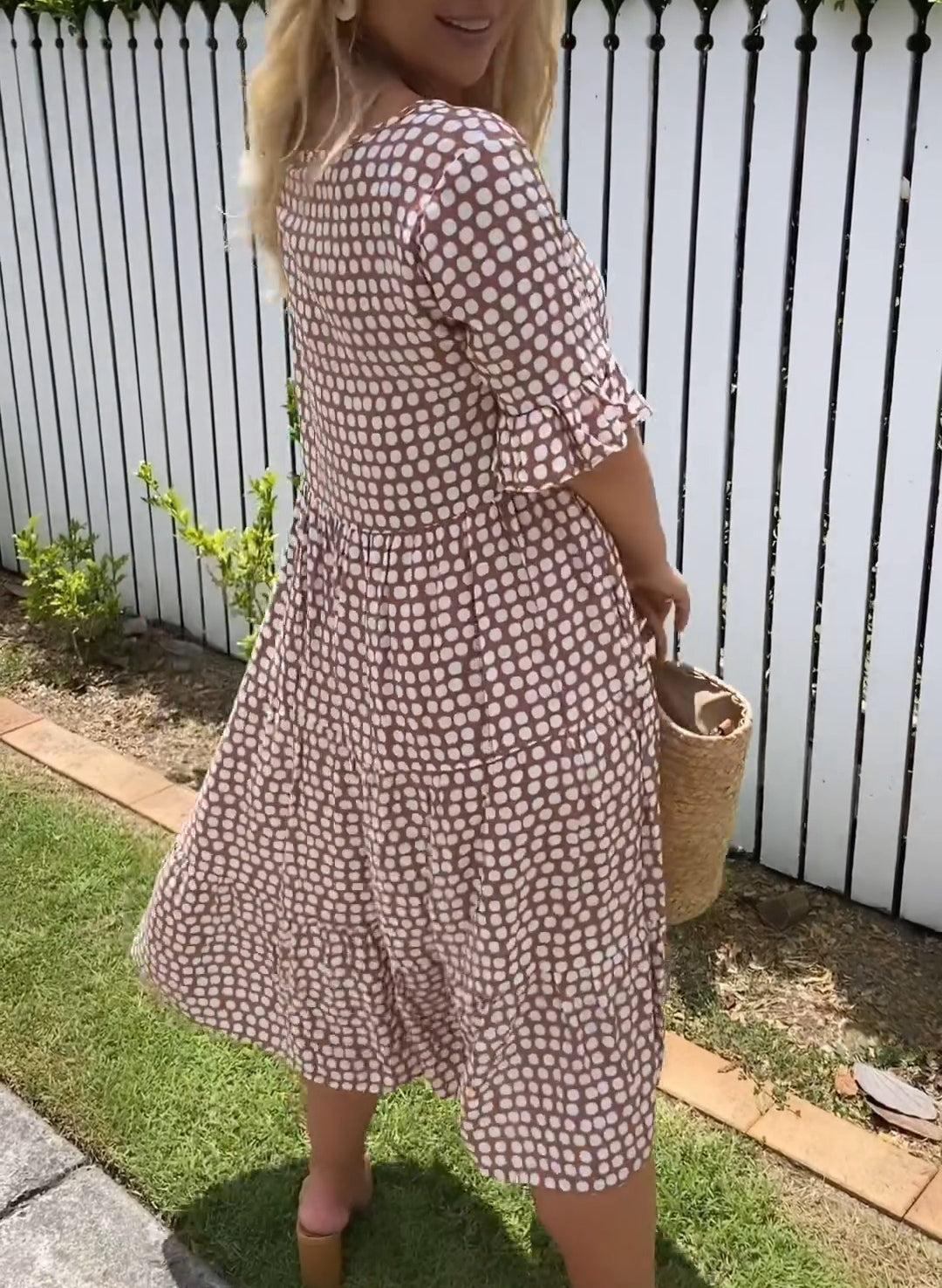 Zora | Women's Polka Dot Short Sleeve Midi Dress