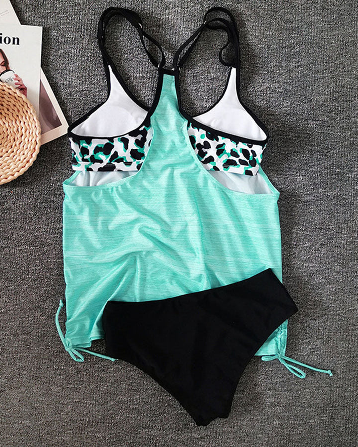 Lisbet | Women's Tankini Swimsuit with Leopard Print Trim