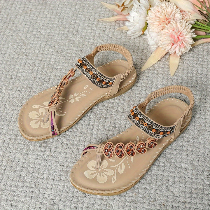 Mariela | Women's Beaded Thong Flat Sandals with Back Strap