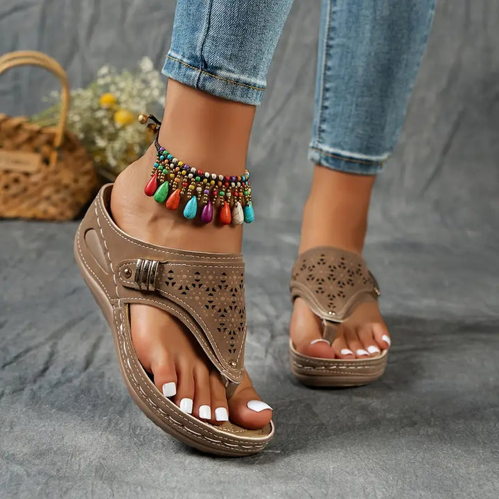 Bente | Women's Comfortable Low Wedge Thong Sandals