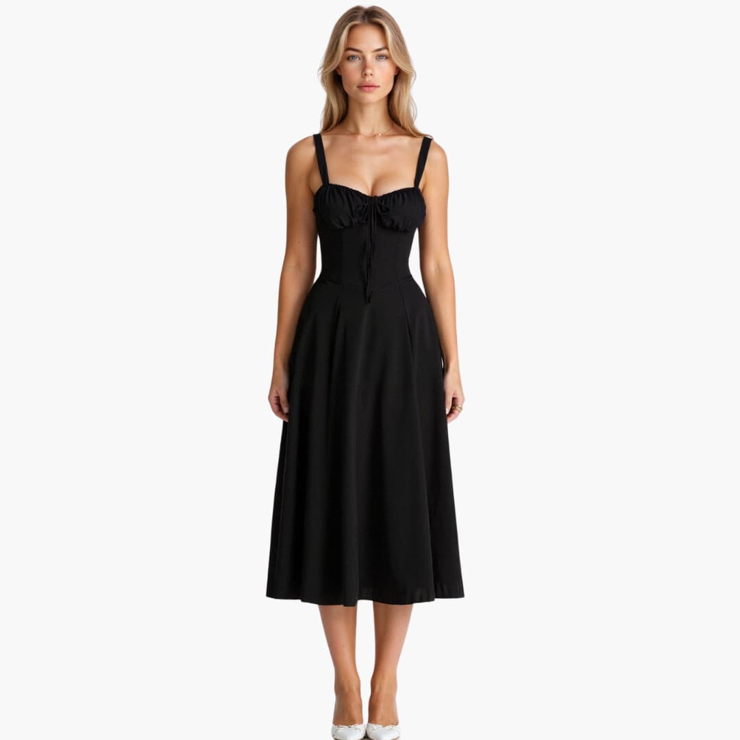 Elle | Women's Bustier Midi Dress with Sweetheart Neckline