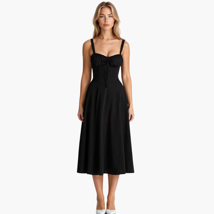 Elle | Women's Bustier Midi Dress with Sweetheart Neckline