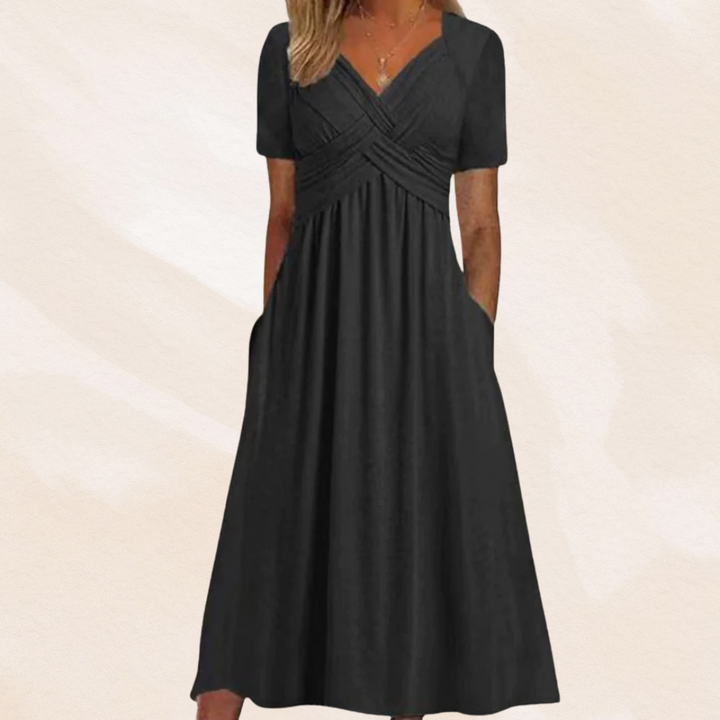 Ida | Women's V-Neck Midi Dress with Pockets