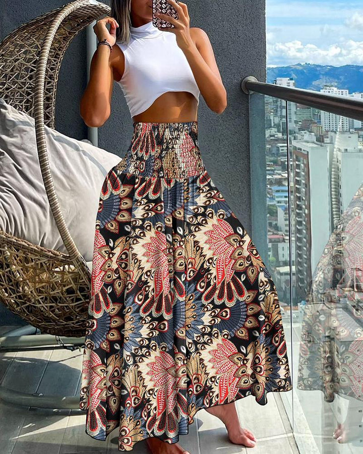 Tina | Women's Printed Smocked Maxi Skirt