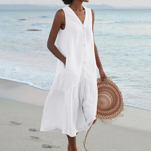 Lone | Women's Sleeveless Button Front Midi Dress