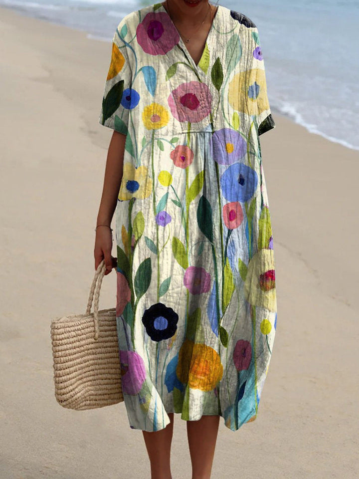 Signe | Women's Floral Midi Dress with V-Neck and Relaxed Fit