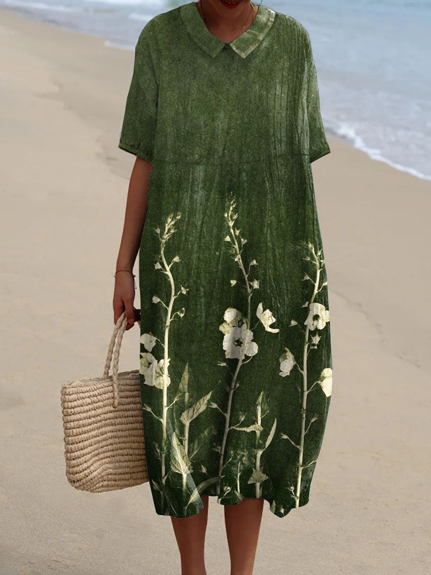 Signe | Women's Floral Midi Dress with V-Neck and Relaxed Fit