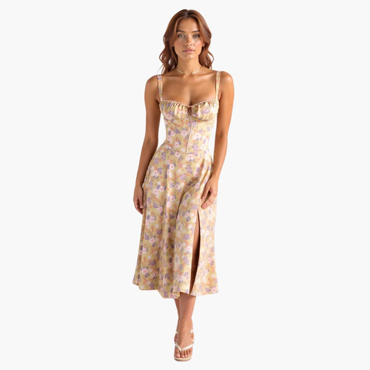 Elle | Women's Bustier Midi Dress with Sweetheart Neckline