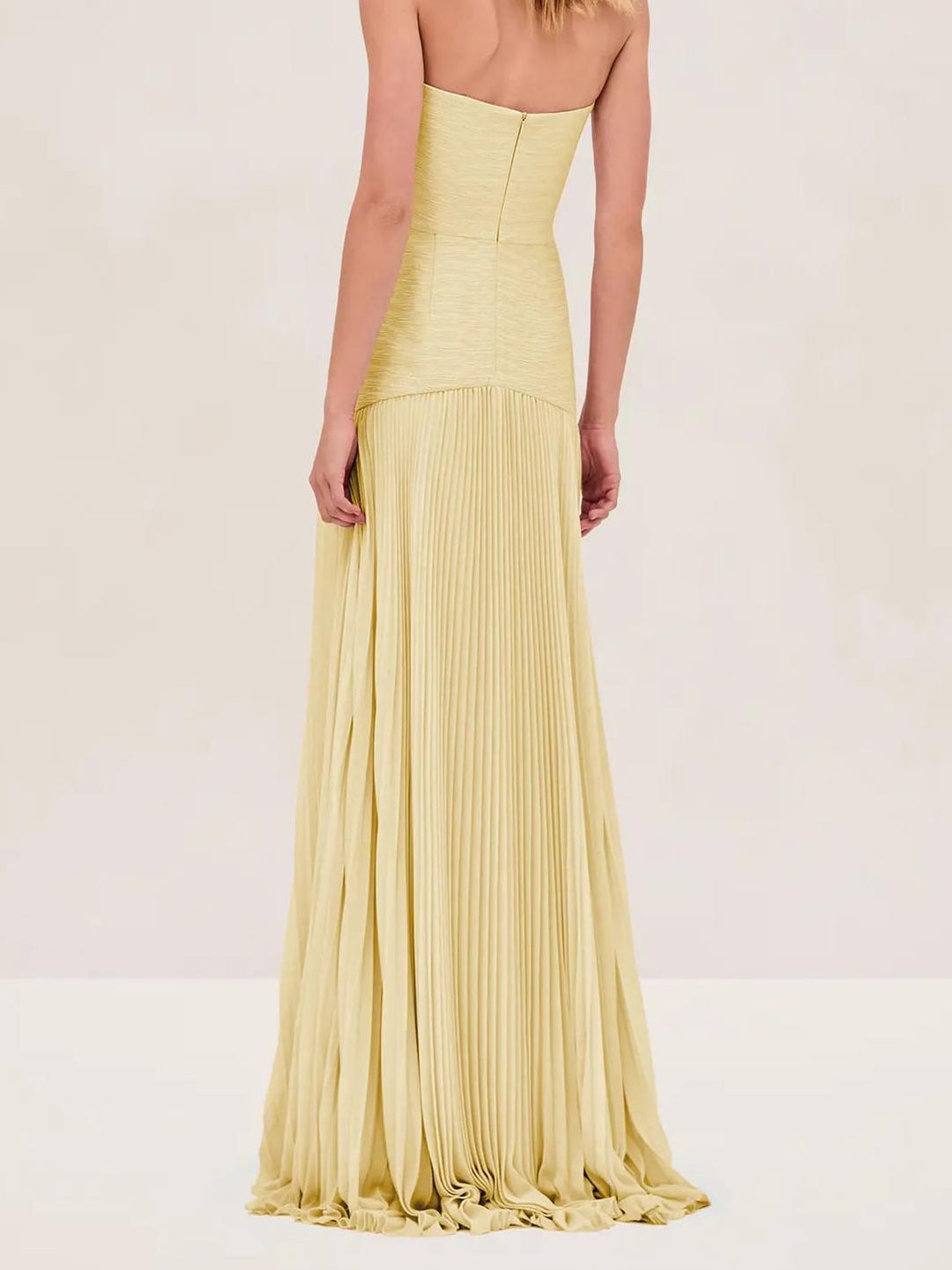 Lena | Women's Strapless Pleated Maxi Dress with Fitted Bodice