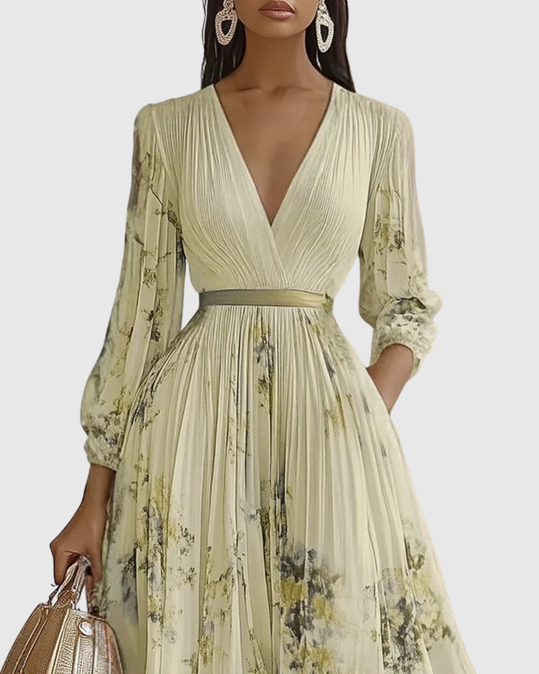 Elodie | Women’s Floral Pleated Maxi Dress with V-Neckline
