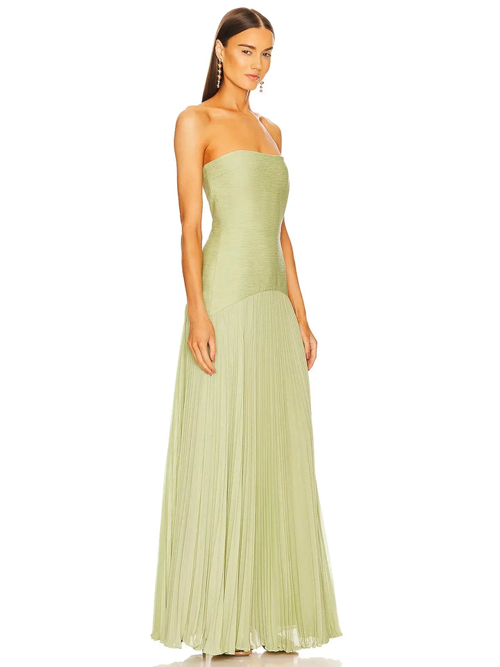 Lena | Women's Strapless Pleated Maxi Dress with Fitted Bodice