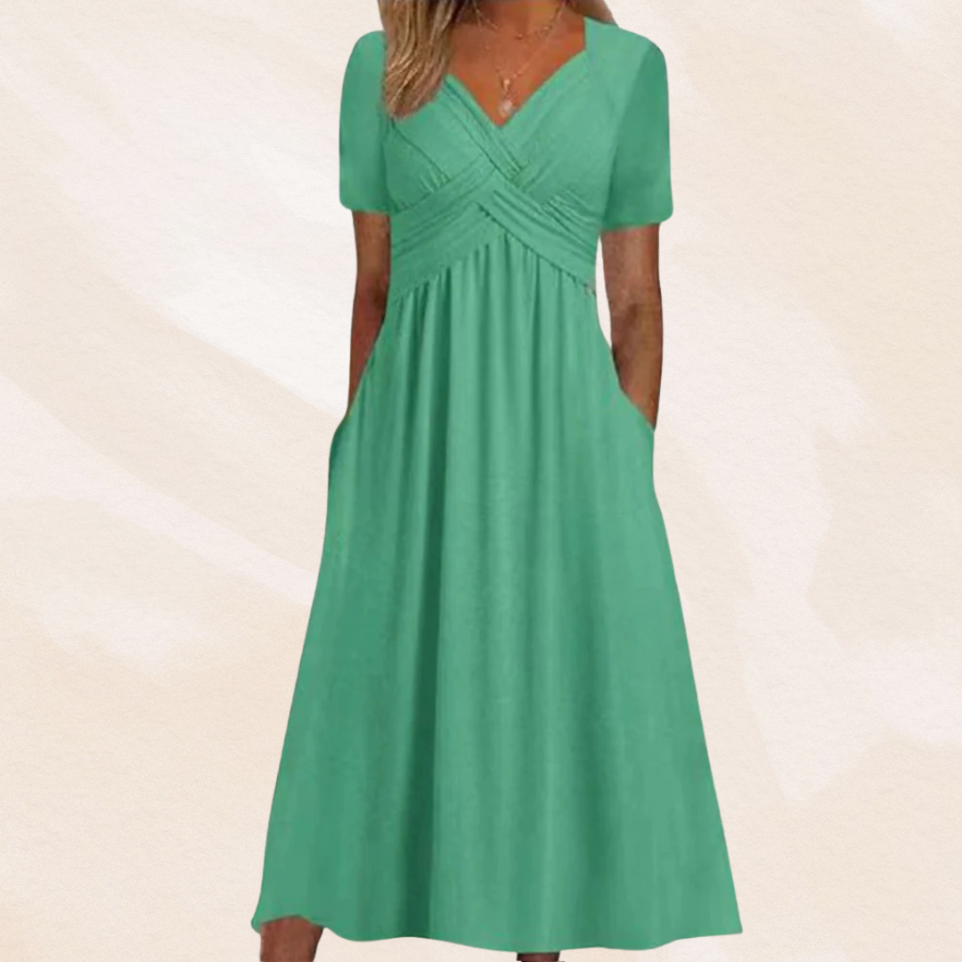 Ida | Women's V-Neck Midi Dress with Pockets