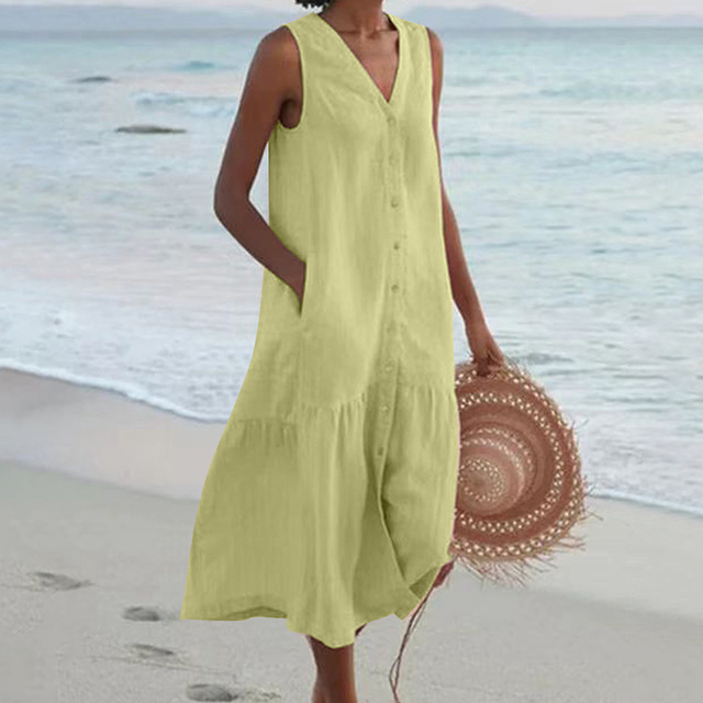 Lone | Women's Sleeveless Button Front Midi Dress