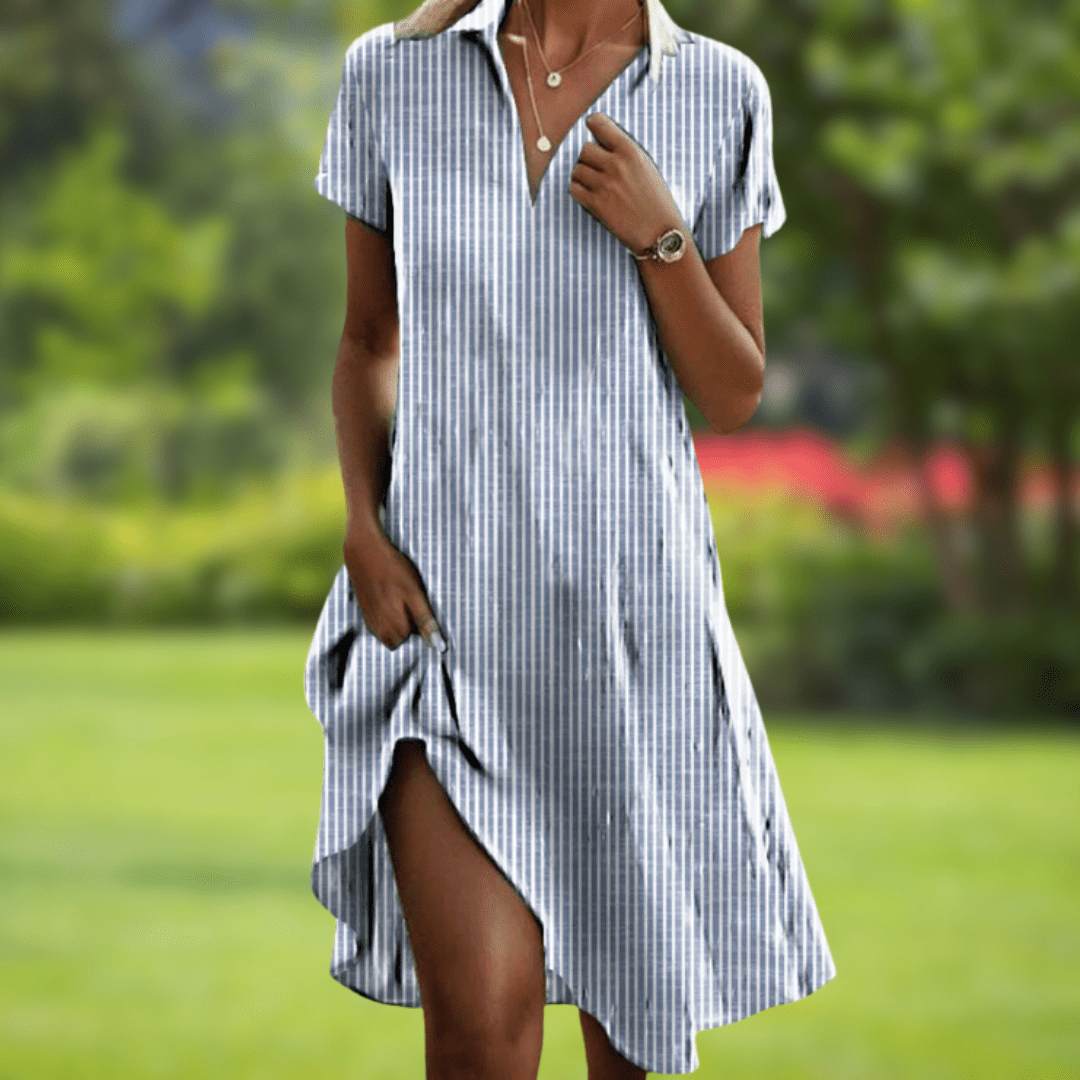 Firi | Women's Printed Collared Midi Dress with Pockets