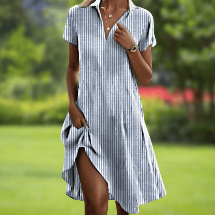 Firi | Women's Printed Collared Midi Dress with Pockets