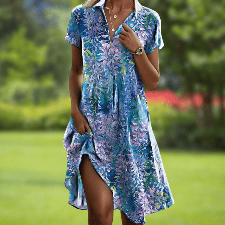 Firi | Women's Printed Collared Midi Dress with Pockets