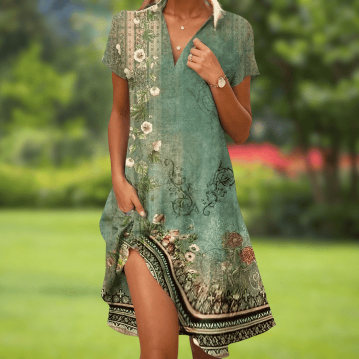 Firi | Women's Printed Collared Midi Dress with Pockets