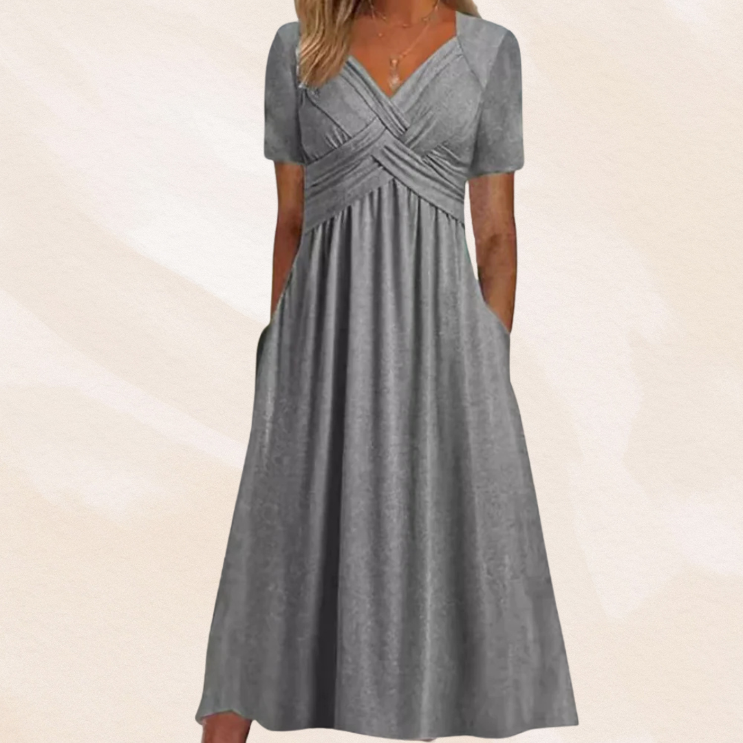 Ida | Women's V-Neck Midi Dress with Pockets