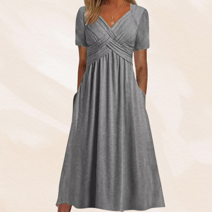 Ida | Women's V-Neck Midi Dress with Pockets