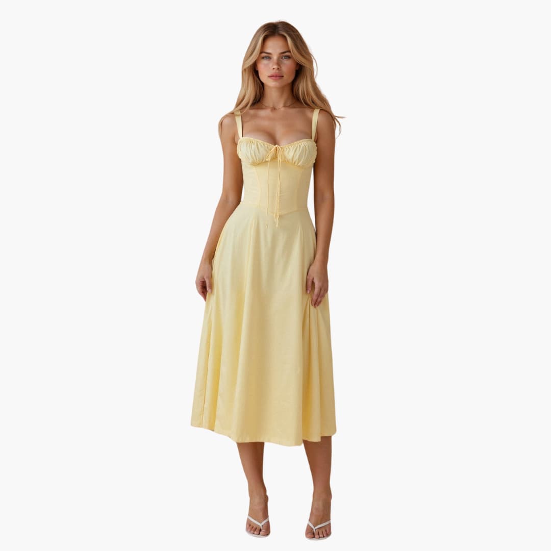 Elle | Women's Bustier Midi Dress with Sweetheart Neckline