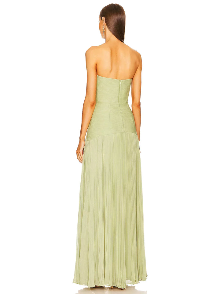 Lena | Women's Strapless Pleated Maxi Dress with Fitted Bodice
