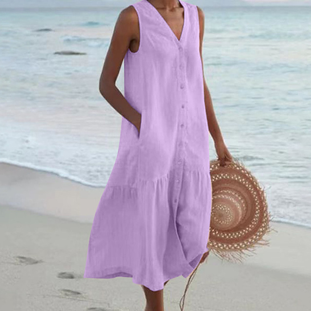 Lone | Women's Sleeveless Button Front Midi Dress