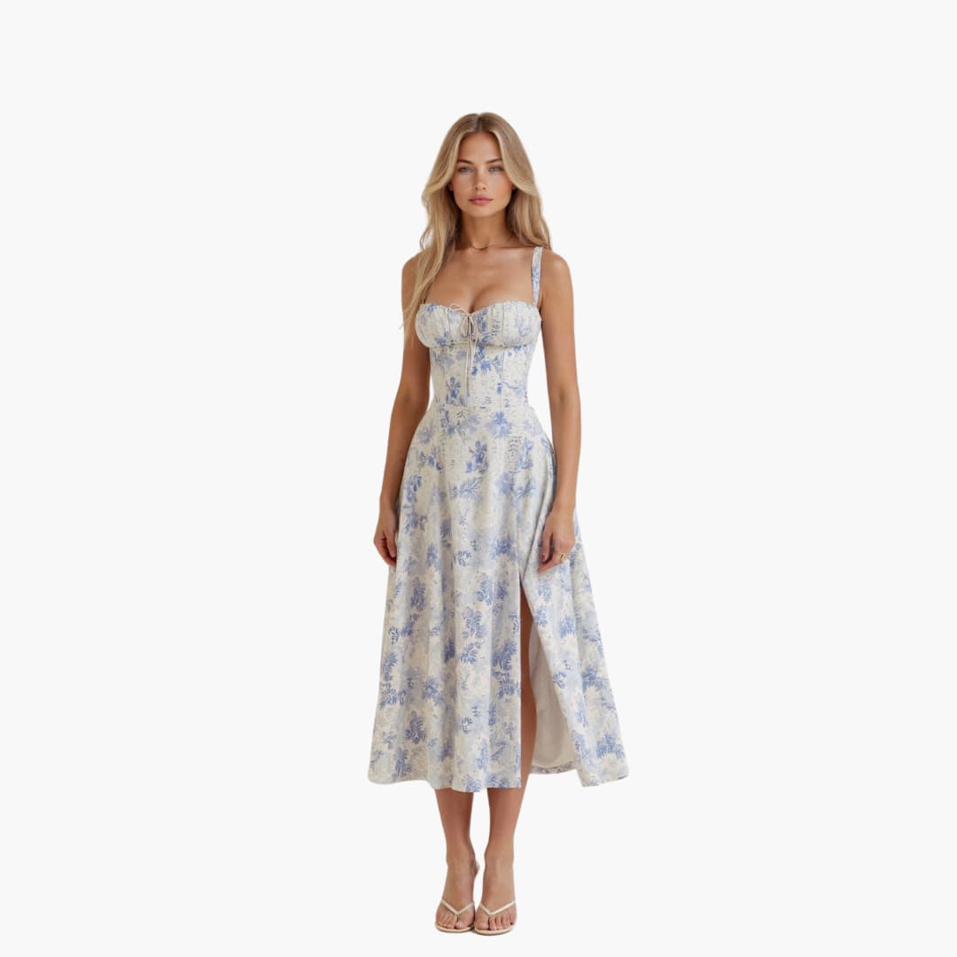 Elle | Women's Bustier Midi Dress with Sweetheart Neckline