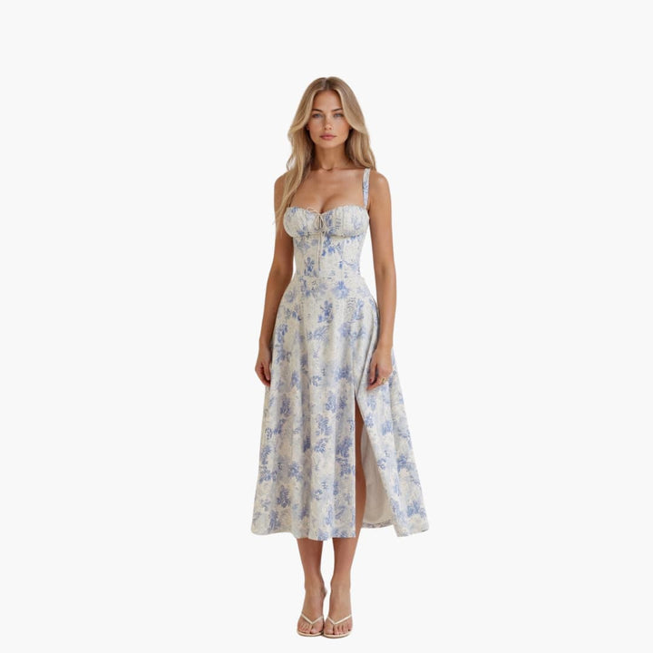 Elle | Women's Bustier Midi Dress with Sweetheart Neckline