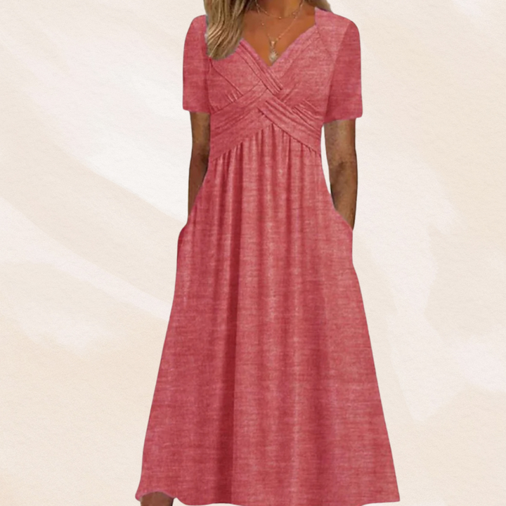 Ida | Women's V-Neck Midi Dress with Pockets
