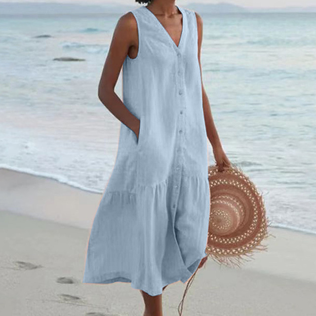 Lone | Women's Sleeveless Button Front Midi Dress