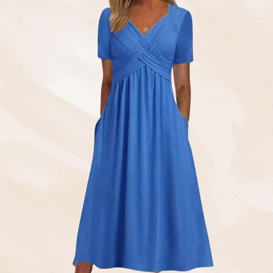 Ida | Women's V-Neck Midi Dress with Pockets