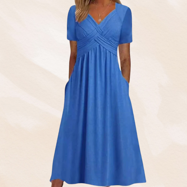 Ida | Women's V-Neck Midi Dress with Pockets