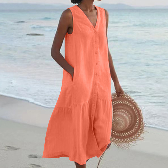 Lone | Women's Sleeveless Button Front Midi Dress