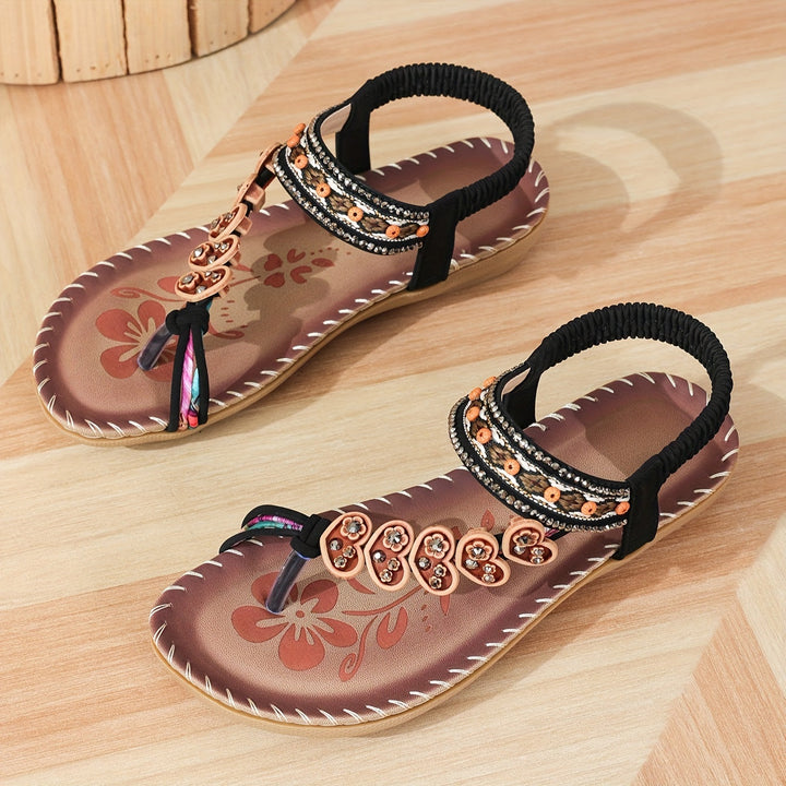 Mariela | Women's Beaded Thong Flat Sandals with Back Strap