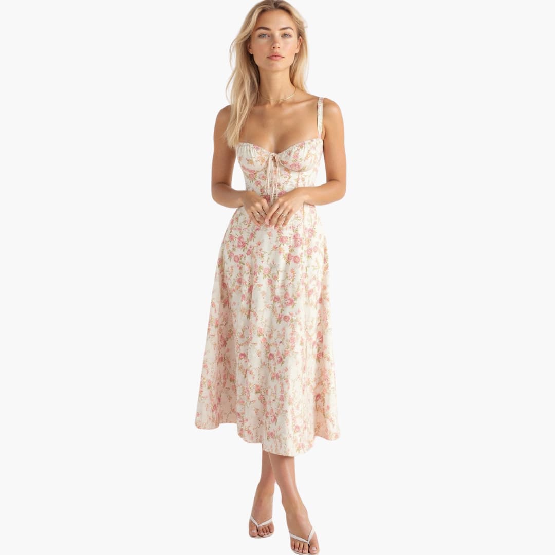 Elle | Women's Bustier Midi Dress with Sweetheart Neckline