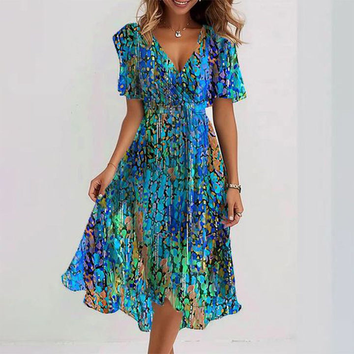 Sapphire | Women's Printed V-Neck Flutter Sleeve Midi Dress