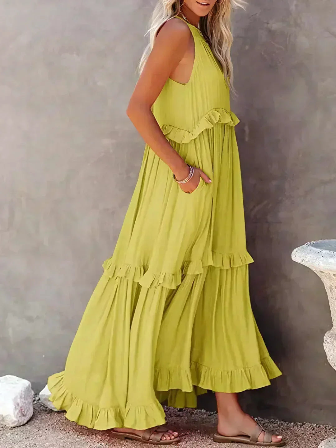 Quetzel | Graceful Halter Neck Ruffle Trim Dress
