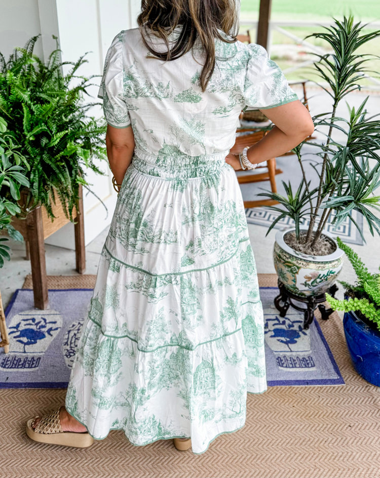 Eliza | Women's Toile Maxi Dress with Smocked Waist and Tiered Skirt