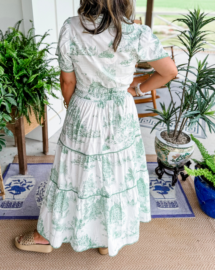 Eliza | Women's Toile Maxi Dress with Smocked Waist and Tiered Skirt