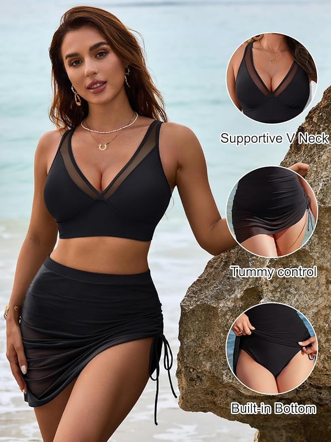 Cherine | Women's Tummy Control Two Piece Swimsuit with Swim Skirt