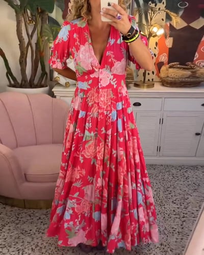Izara | Women's Floral V-Neck Maxi Dress