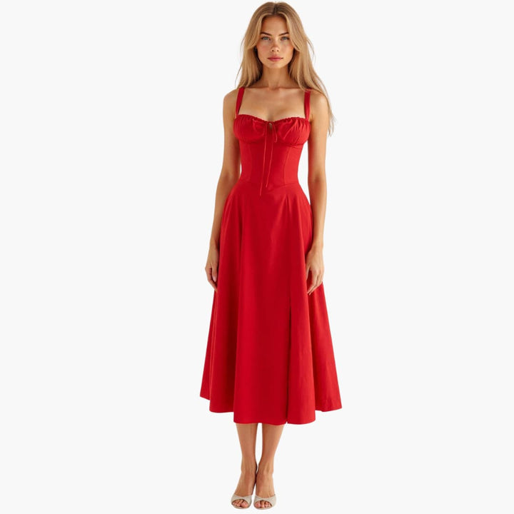 Elle | Women's Bustier Midi Dress with Sweetheart Neckline