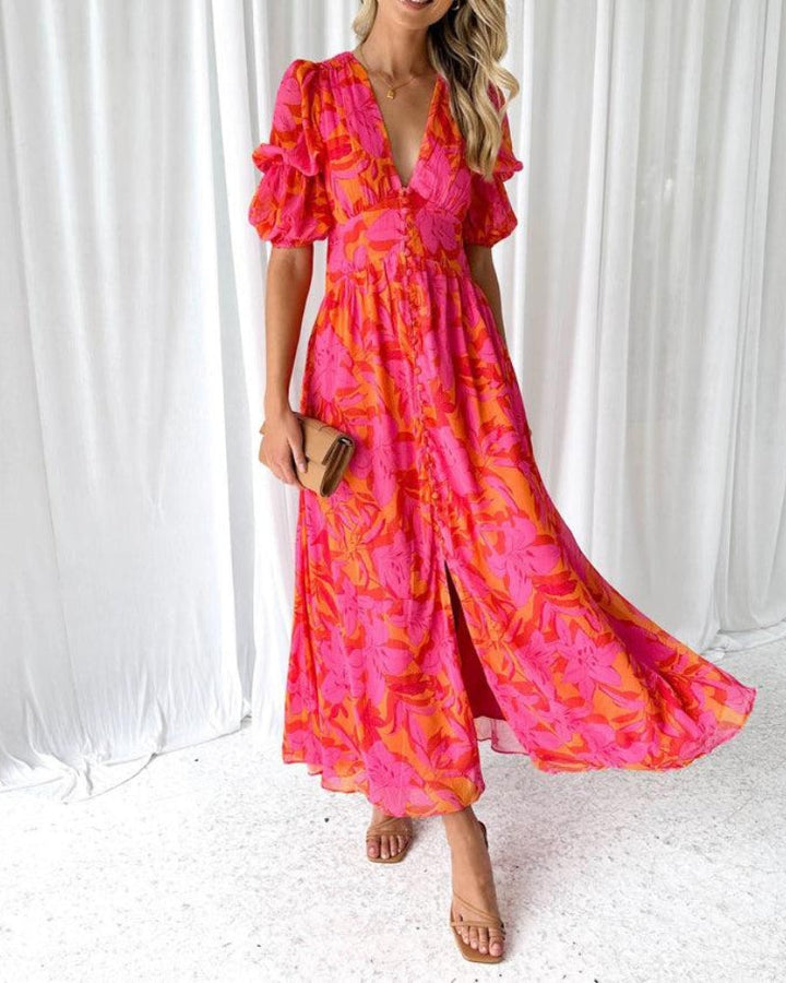 Emilia | Women's Floral Puff Sleeve Maxi Dress