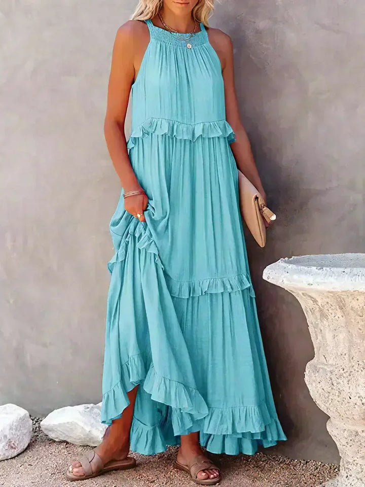 Quetzel | Graceful Halter Neck Ruffle Trim Dress