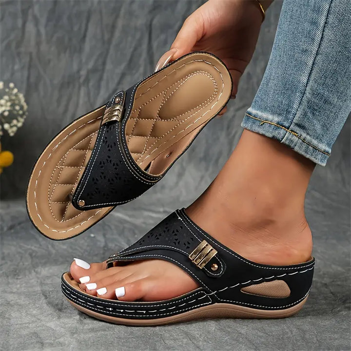 Bente | Women's Comfortable Low Wedge Thong Sandals