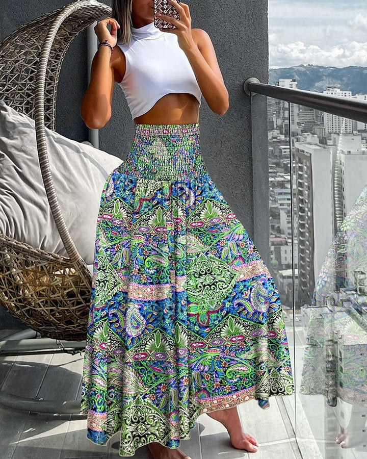 Tina | Women's Printed Smocked Maxi Skirt