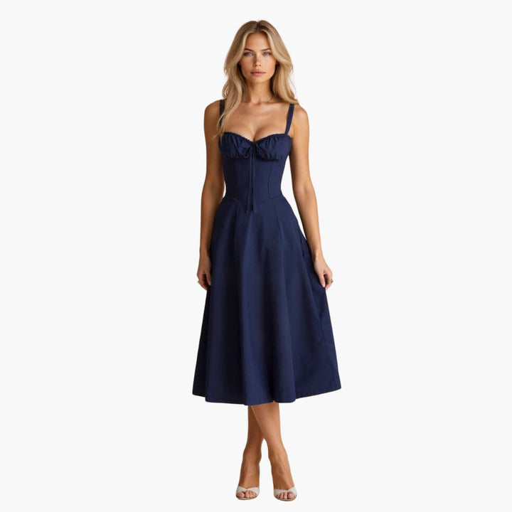 Elle | Women's Bustier Midi Dress with Sweetheart Neckline